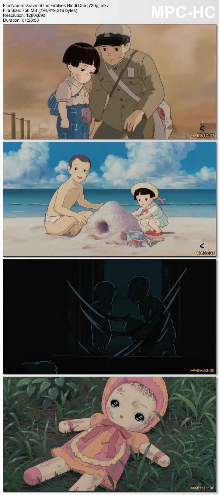 Grave of the Fireflies (1988) Hindi Dubbed HD 480p [429MB] | 720p [758MB]